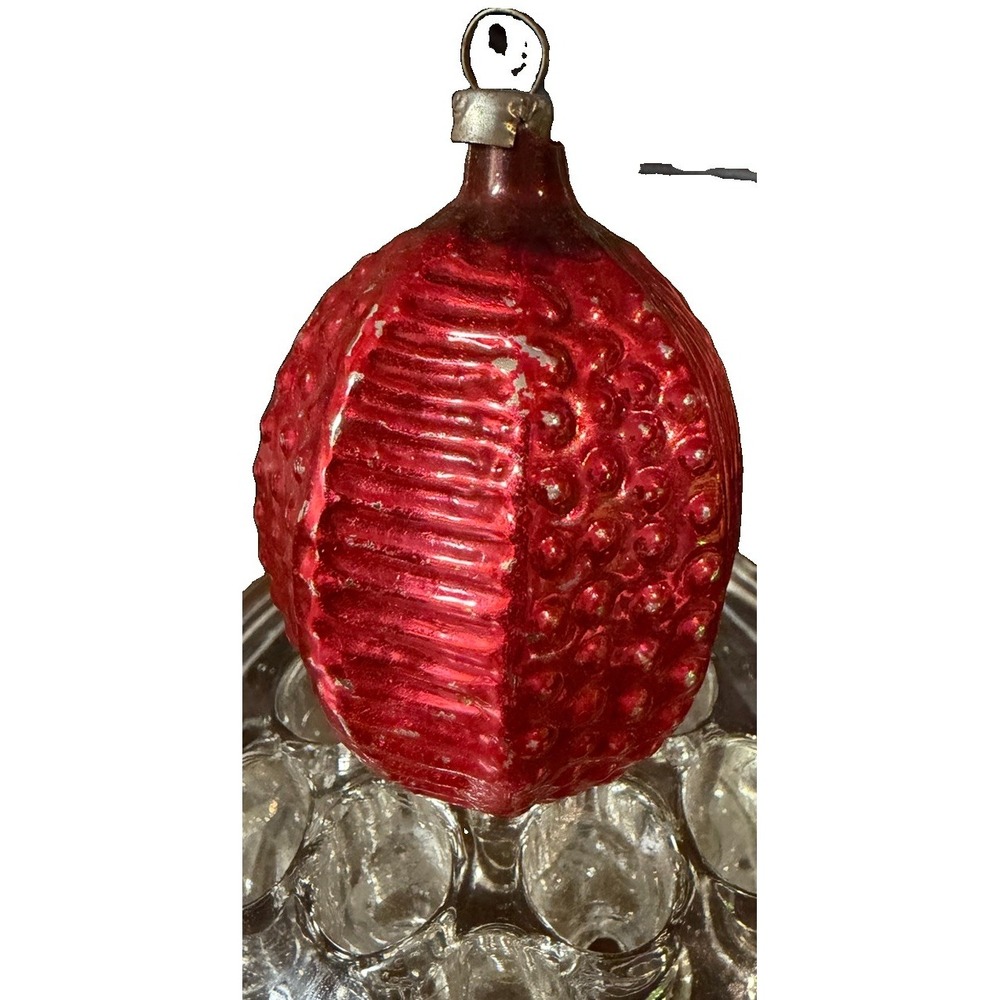 Vintage Red Molded Glass Pinecone Christmas Ornament Bumpy Ribbed MCM Figural